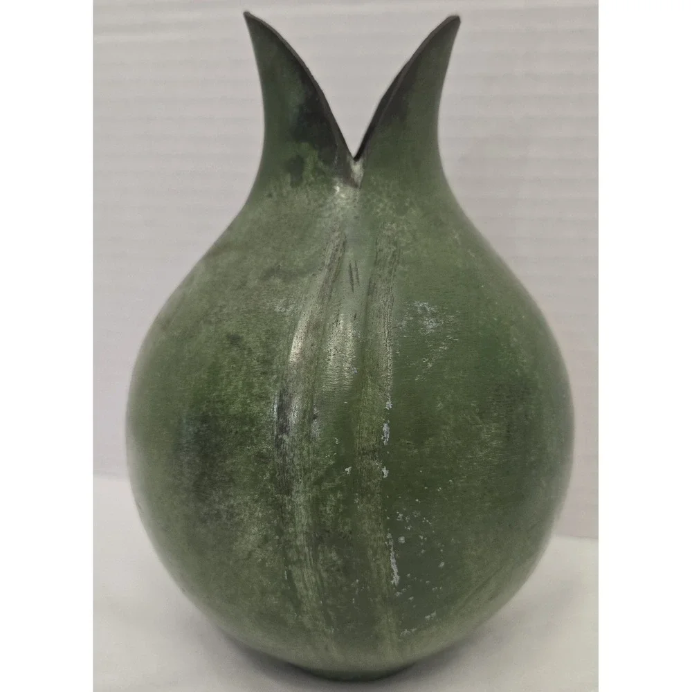Vtg Dept 56 Heavy Cast Metal Verdigris Vase 7
